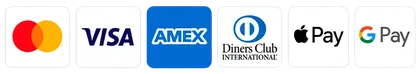 Payment methods accepted: Mastercard, Visa, American Express, Diners Club, Apple Pay, Google Pay