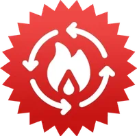 Red badge with a flame inside a cycle