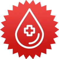 Red badge with a blood drop and a cross