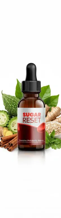 Tall photo of a Sugarreset dropper bottle beside green leaves