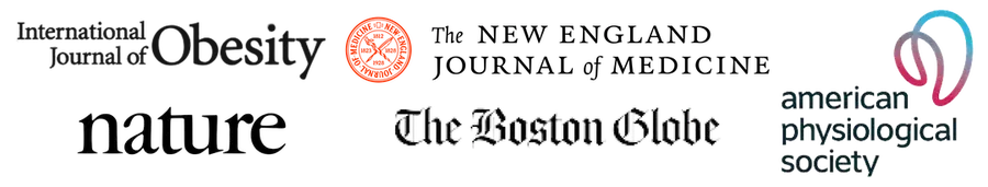 Logos of the International Journal of Obesity, New England Journal of Medicine, Nature, The Boston Globe and the American Physiological Society